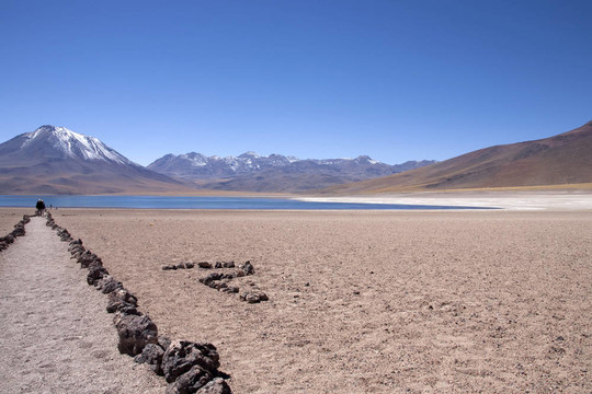在阿塔卡馬沙漠附近的Lagunas Miscanti和Meniques的安第斯山脈