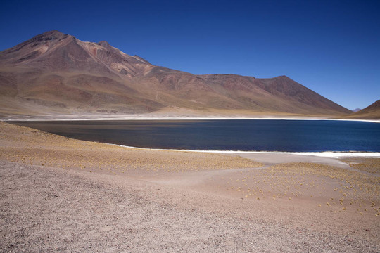 在阿塔卡馬沙漠附近的Lagunas Miscanti和Meniques的安第斯山脈
