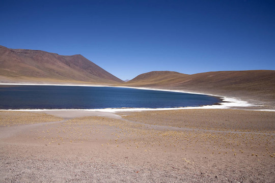 在阿塔卡馬沙漠附近的Lagunas Miscanti和Meniques的安第斯山脈