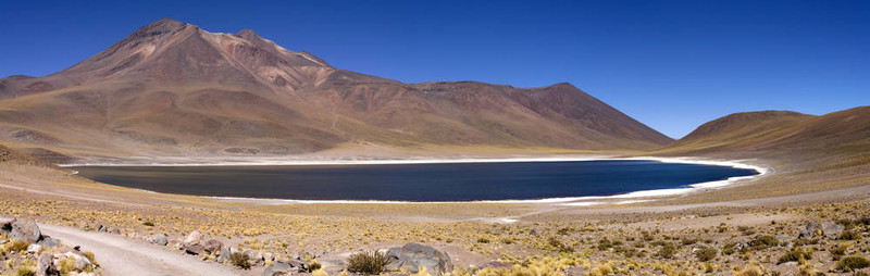 在阿塔卡馬沙漠附近的Lagunas Miscanti和Meniques的安第斯山脈