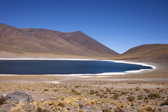 在阿塔卡馬沙漠附近的Lagunas Miscanti和Meniques的安第斯山脈