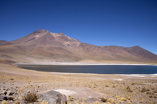 在阿塔卡馬沙漠附近的Lagunas Miscanti和Meniques的安第斯山脈