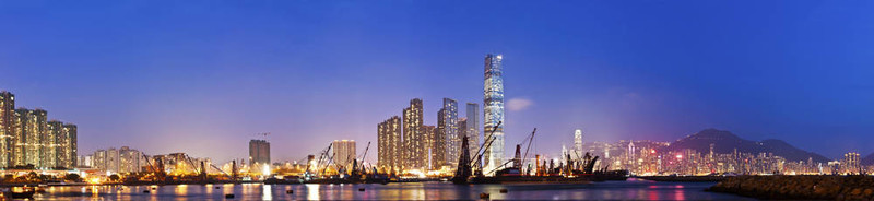 香港的天際線在海岸夜景