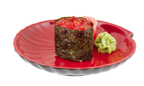 鮭魚卵壽司nikiri輥微距鏡頭