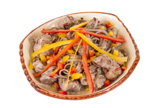 豬肉的亞洲式面條；香辣美味可口