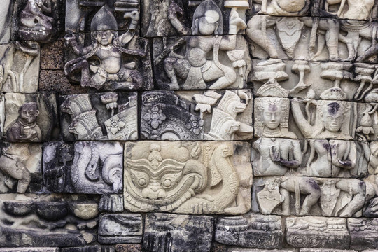 吳哥窟古代石刻。柬埔寨.
