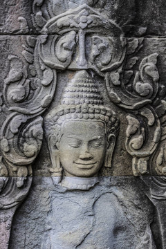 吳哥窟古代石刻。柬埔寨.