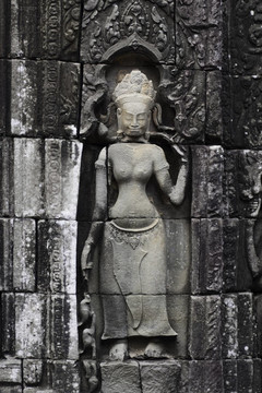 吳哥窟古代石刻。柬埔寨.