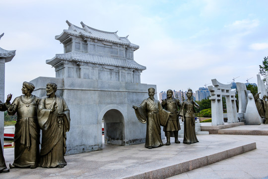 古代人物雕像 泉州海絲公園銅雕