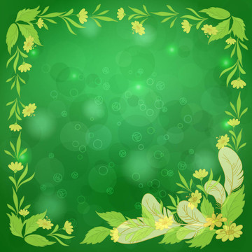 葉子；綠色的花朵和羽毛