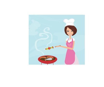 在烤架上做飯的女人