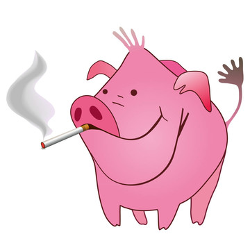 抽煙的滑稽豬