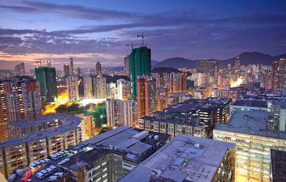 夕陽下的香港市區(qū)
