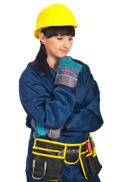 失望的建筑工人婦女