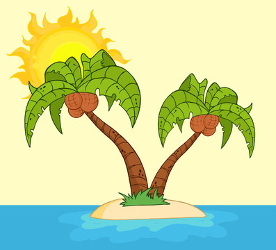 卡通島有兩棵棕櫚樹