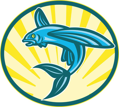 飛魚跳復(fù)古木刻