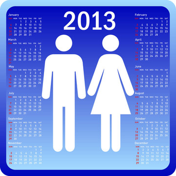 時(shí)尚日歷家庭2013。星期日星期開始。