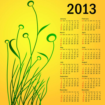 時尚日歷花2013。星期日星期開始。