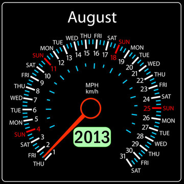 2013年日歷表汽車。八月。
