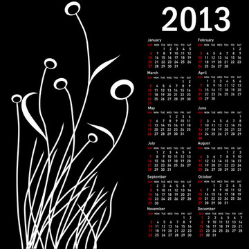 時尚日歷花2013。星期日星期開始。