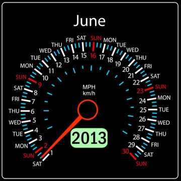 2013年日歷表汽車。六月。