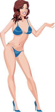 性感的女孩穿著藍(lán)色比基尼