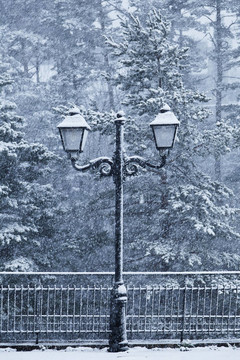 下雪天的舊路燈