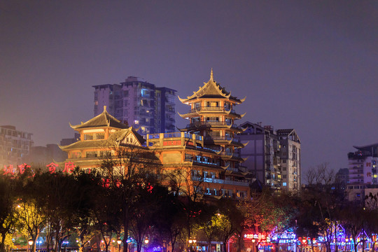 成都酒吧一條街古建筑夜景