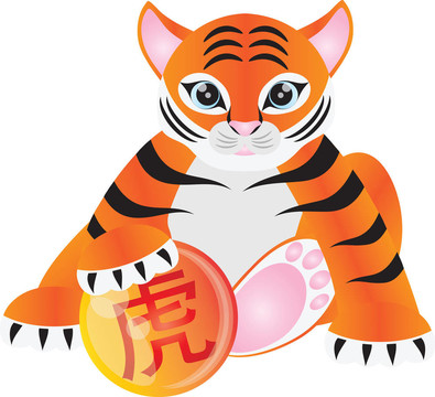 老虎幼崽抱球iillustration