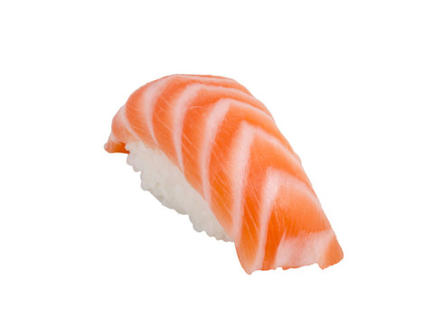 在白色背景的日本壽司三文魚華騎棚拍