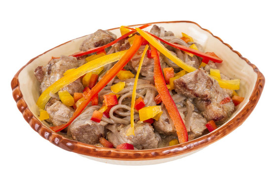 豬肉的亞洲式面條；香辣美味可口