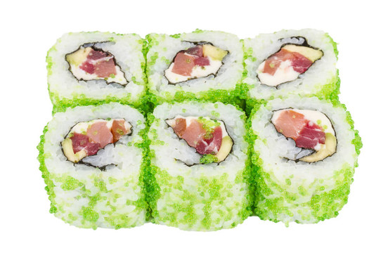 魚子辣真希壽司，熱輥與各種類型的Tobiko（