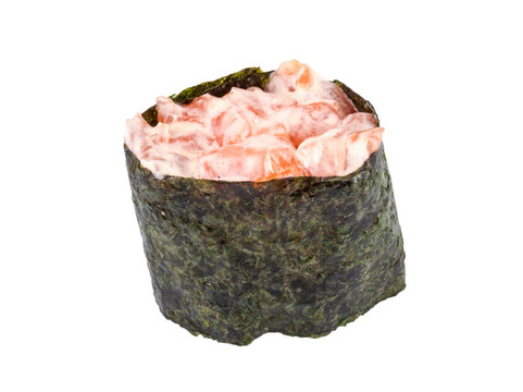 白色背景的鮭魚(yú)壽司