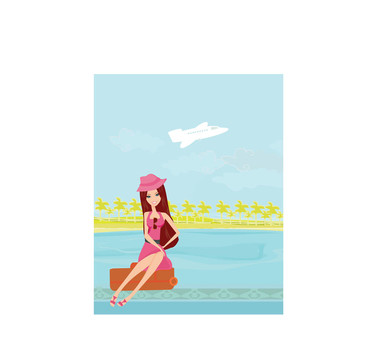 帶行李的美女旅行女孩