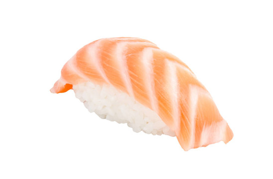 在白色背景的日本壽司三文魚華騎棚拍