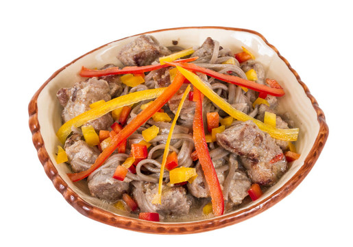 豬肉的亞洲式面條；香辣美味可口