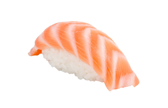 在白色背景的日本壽司三文魚華騎棚拍