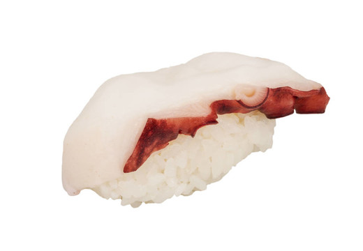 日本壽司與肉章魚在白色背景