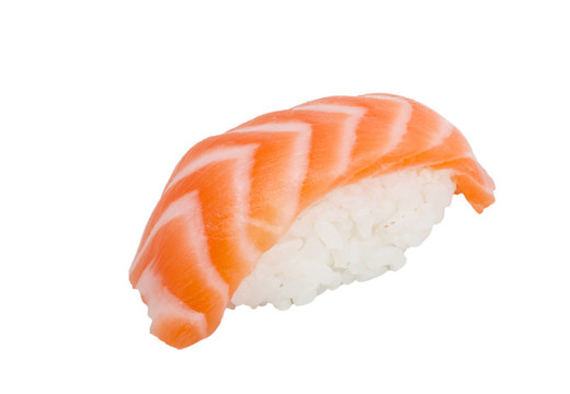在白色背景的日本壽司三文魚華騎棚拍