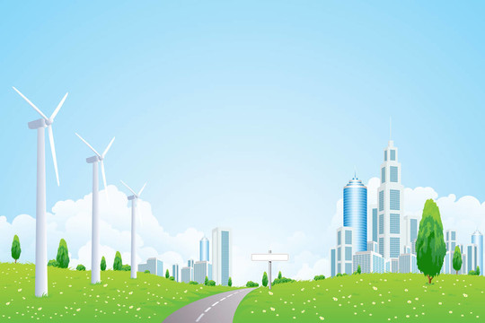 綠色景觀與風(fēng)電站路與現(xiàn)代城市
