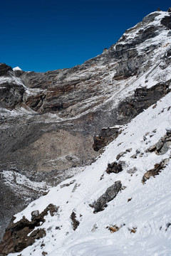 從Himalayas通過蘭喬拉視山雪