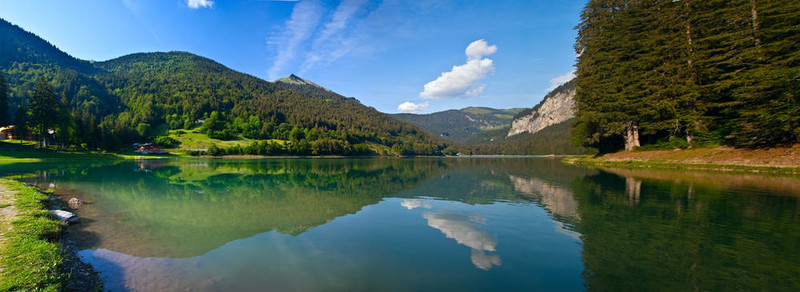 仍然湖樹和小山