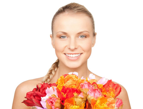 可愛的女人與紅花