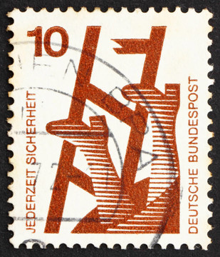 德國(guó)郵票1972折梯；事故預(yù)防
