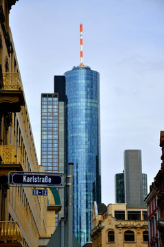 Maintower Skyscraper在法蘭克福；黑森州；德國
