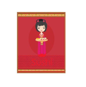 美麗的亞洲女孩享受壽司