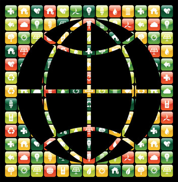 全球手機綠色應(yīng)用圖標(biāo)世界