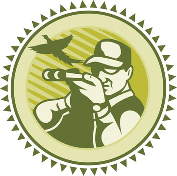獵人瞄準(zhǔn)獵槍與雉鳥(niǎo)