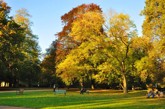 在富爾達(dá)stadtschloss公園的秋天；黑森州；德國(guó)