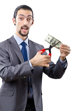 男子削減金錢的白色